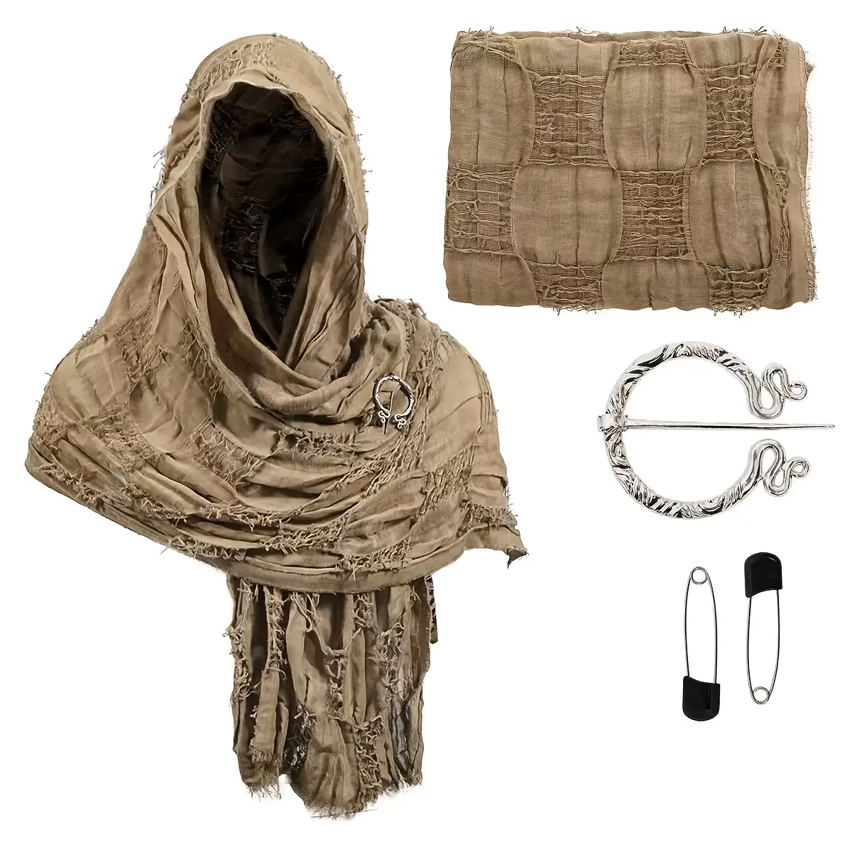 Unisex Vintage Linen Half-Cloak, Beggar-Style Hooded Shawl for All Seasons Casual Wear & Medieval Renaissance Costume Accessory, Beggar Look, Desert Costume, Plain Linen Summer Shawl Fashion Shawl