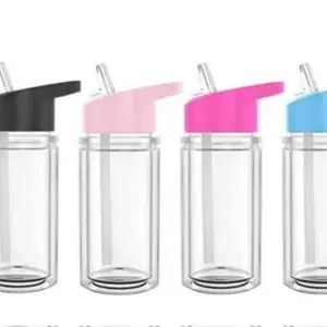 10oz Double-Layer Plastic Snow Globe Cups Sippy Cups with Predrilled Holes and Stoppers in Assorted Colors