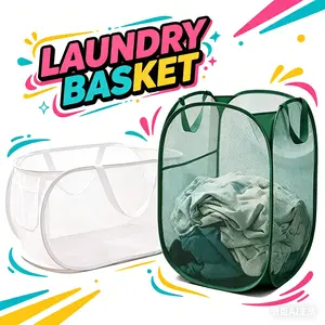 2 Sets of Foldable Pop-Up Laundry Baskets Mesh Material for Household Dormitory Travel and Storage Breathable Durable Compact Design