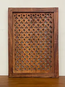 Vintage Hand-Carved Wooden Lattice Panel Wall Art Decorative Architectural Panel