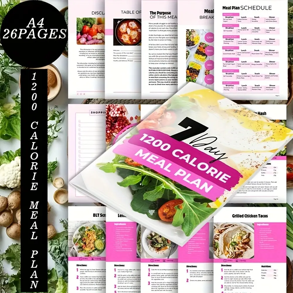 1200-Calorie Meal Plan | 26 Pages Easy and Delicious Diet Plan for Adult | Quick Healthy Cooking Recipes for Weight Loss and Wellness