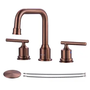 WOWOW Widespread Bathroom Faucet 3 Holes Bathroom Sink Faucet 2 Handle Vanity Faucet with Pop up Drain and Supply Lines Farmhouse Basin Tap 8 Inch Rose Gold