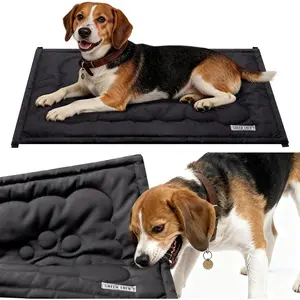 Chew Proof Dog Bed, Chew Resistant Dog Crate Pad for Aggressive Chewers, Machine Washable Kennel Mat for Medium or Large Dogs, Black, 35''x22''