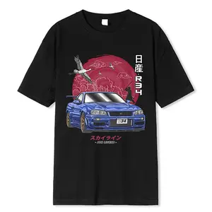 Cotton Initial D T Shirt Men Women Harajuku Aesthetic Oversize T-Shirt Funny JDM LEGEND Car Tshirt Nissan Skyline R34 Tee Shirt