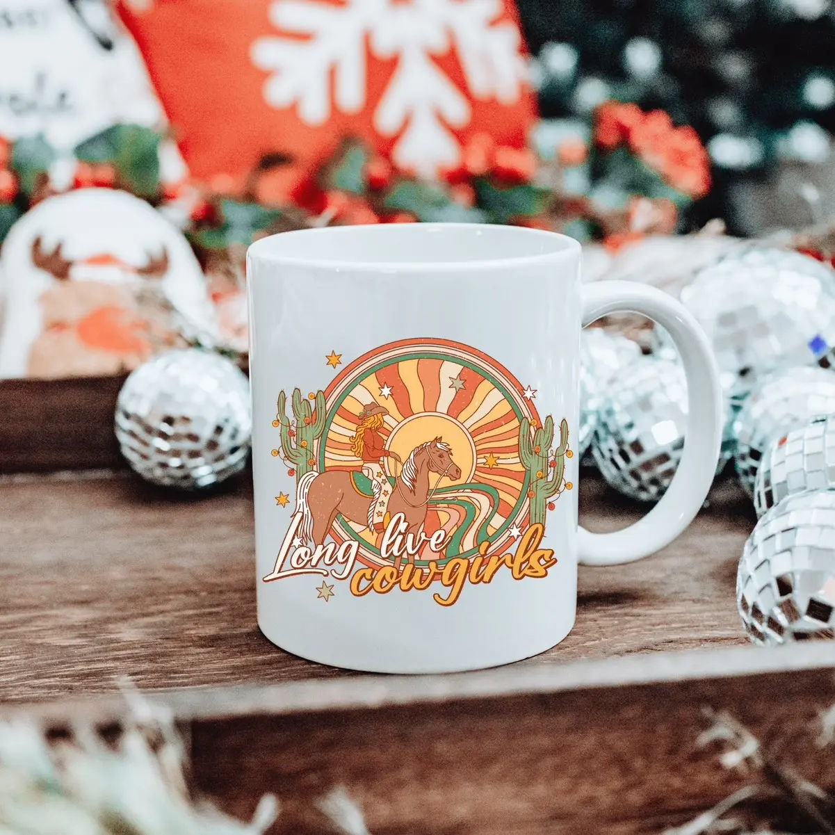 Long Live Cowgirls 11oz Mug - Groovy Retro Western Design - Perfect for Coffee, Tea, & Desert Vibes photo mugs camper favorite coffeemug collection ceramic