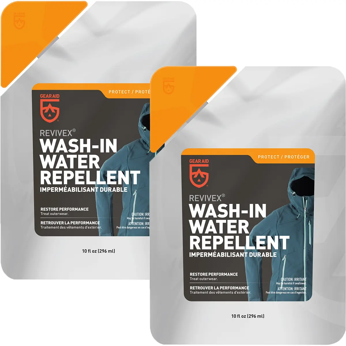 Gear Aid Revivex Wash-In Water Repellent, Long-Lasting & Concentrated DWR Treatment for Outerwear & GORE-TEX, Fluorocarbon-Free, 10 oz. 2-Pack, 10Oz, Outdoor, Concentrated Pack, Extends Outerwear Life, Fights Elements, Highly Concentrated
