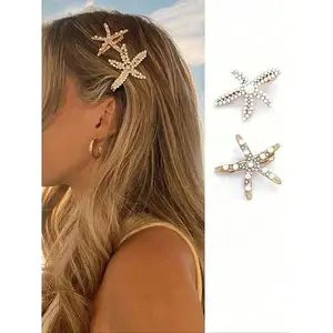 Two vintage-style starfish-shaped hair clips, adorned with faux pearls, are fashionable flat hair accessories suitable for updo hairstyles.They make a perfect Valentine's Day gift and are suitable for everyday use in all seasons