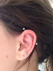 1pc Funky Stainless Steel Spiked Industrial Barbell For Women Men For Daily Decoration, 32/35/38mm Industrial Piercing Jewelry Cartilage Earring Helix Conch Tragus Iindustrial Bar