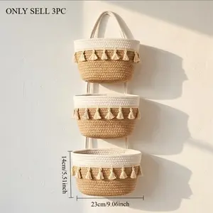 3-piece set of tassel lovely Cozy storage blue living room decoration hanging basket bedroom handmade Christmas tree hanging storage basket porch flower basket