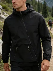 Men's Spring & Fall Functional Windproof Hooded Jacket, Athletic Jackets, Outdoor Hiking Sports Commute Casual Fitted Outerwear, Plain Design, Outdoor Clothing