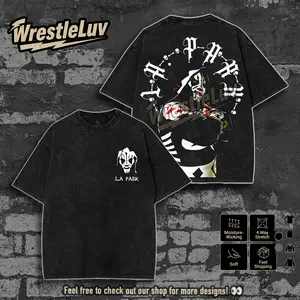 LA PARK Skeleton King Lucha Libre Graphic Tee Washed Black Gothic Font Vintage Style Unisex Short Sleeve All Season Collector's Edition 100% Cotton