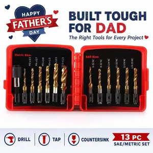 3-in-1 Drill Tap Bit Set, Drill Tap & Countersink in One Step, 13PCS SAE & Metric with Quick Change Adapter