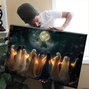 1 Frame Halloween Canvas Painting, Halloween Witch Summoning Moonlight Painting, Canvas Wall Art, Artwork Wall Painting, Suitable as a Gift, Bedroom, Office, Living Room, Cafe, Bar, Wall Decoration, Home and Dormitory Decoration, Can Be Hanged Directly