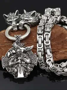 Vintage Viking Wolf Head Pendant Necklace, Stainless Steel Chain, Fashion Trendy Exaggerated Personalized Jewelry, Party Accessory Gift, Fashion Cool Accessories