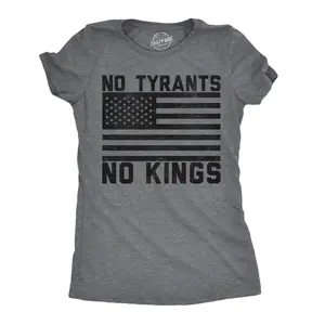 Womens Funny T Shirts No Tyrants No Kings Sarcastic Political Graphic Novelty Tee for Ladies Funny Womens T Shirts Cute Vintage Fashion Casual Ladies T-Shirt Gift Funny Political Top Women's Novelty Tees Dark Grey