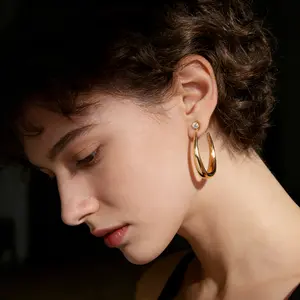 Large Chunky Half Hoop Earrings for Women 14K Gold Plated Hypoallergenic Lightweight Statement Thick Dangle Hoop Earrings Jewelry Gifts