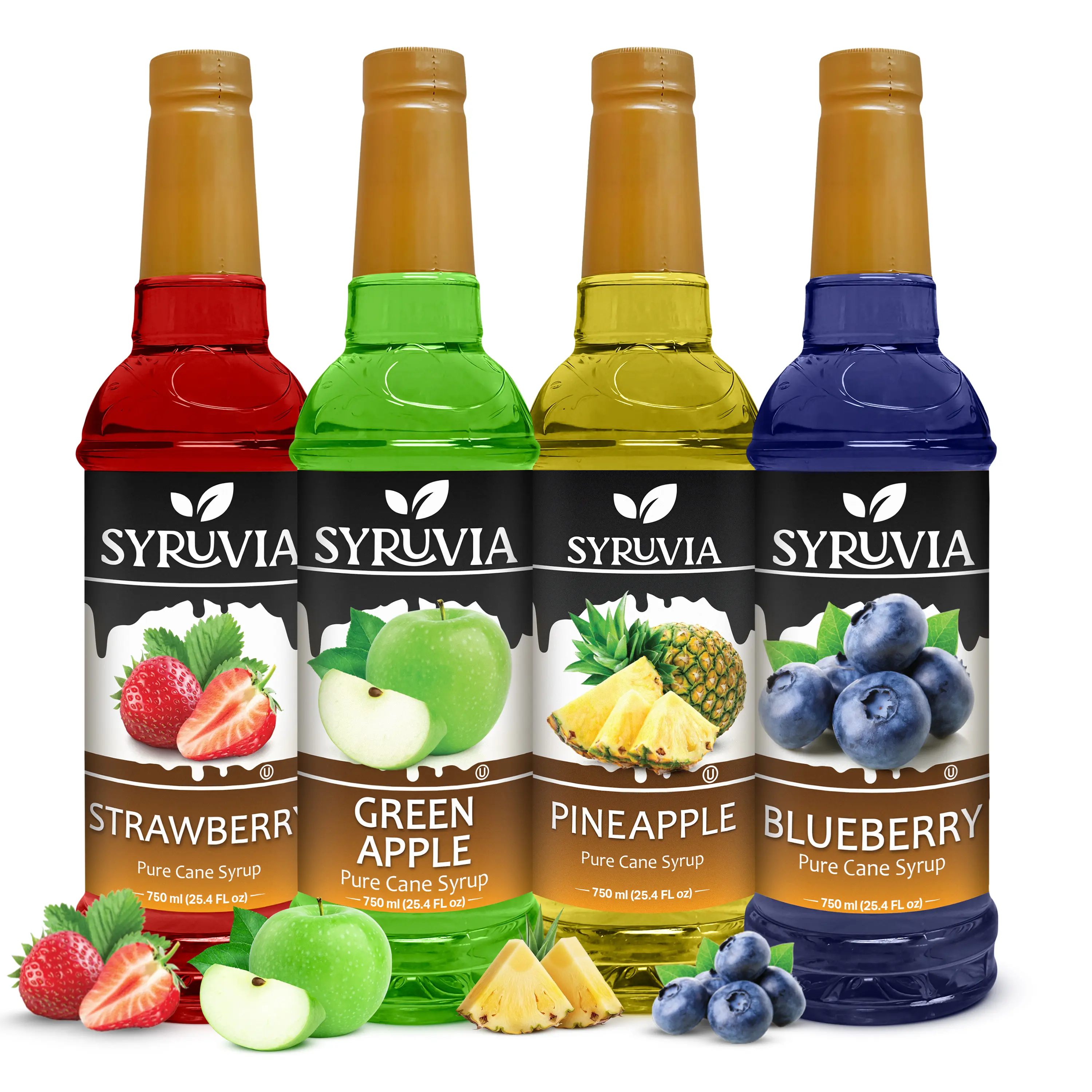 Syruvia Fruit Flavors Variety Pack – Strawberry, Green Apple, Pineapple & Blueberry Syrup – Perfect for Cocktails, Lemonade,  Iced Tea & Beverages – 25.4 Fl oz Bottles (4 Pack)