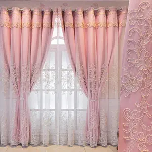 Floral Embroidery Curtain, Modern Simple Double Layer Heavy Curtain, Window Drapes for Home Living Room Bedroom, Home Decor