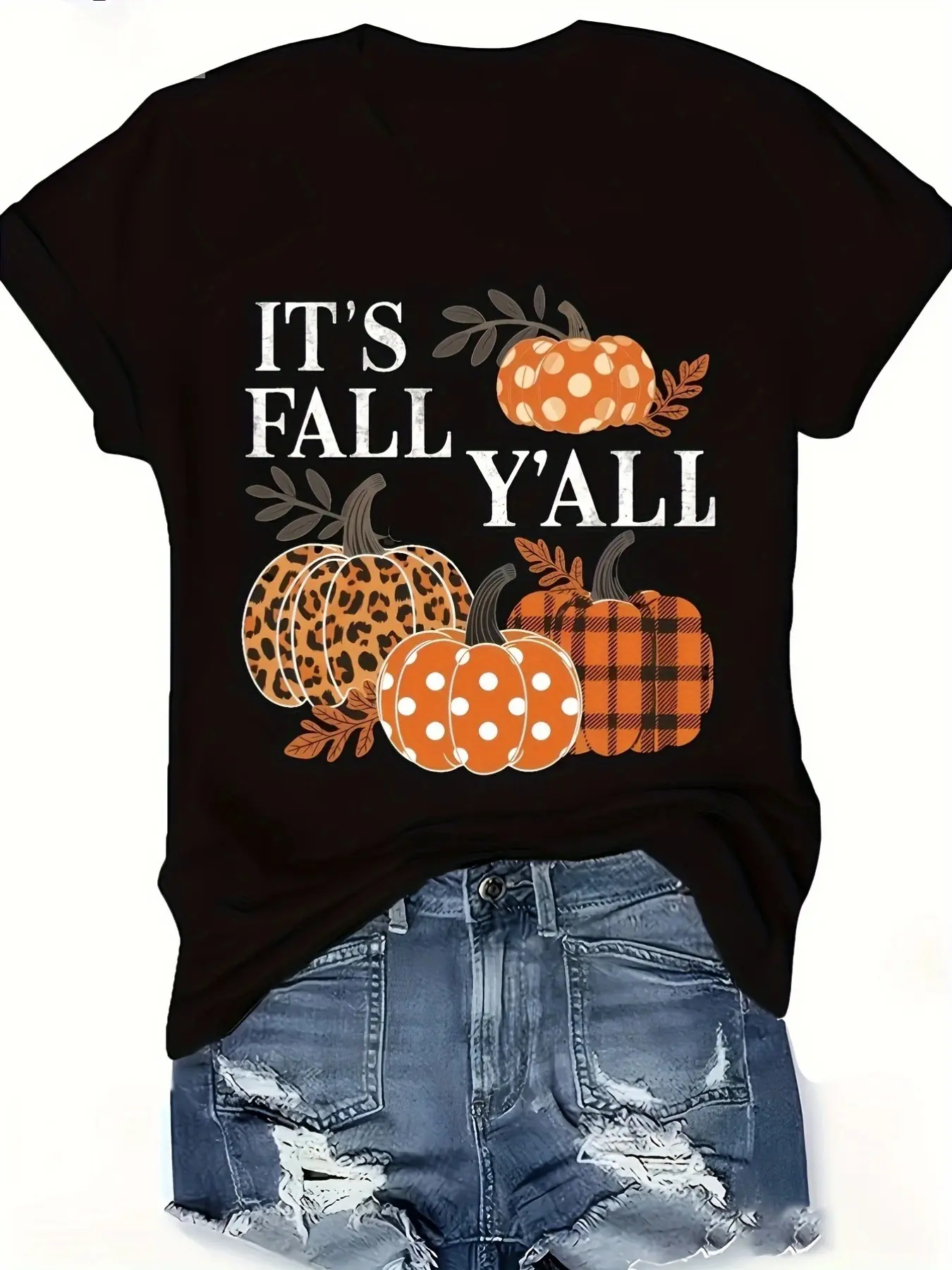Unisex Pumpkin Graphic T-Shirt, Casual Short Sleeve It's Fall Y'all Tee, Breathable Cotton Top for Thanksgiving, Shortsleeve, Round Neck, Matching