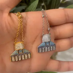 Dome of the Rock Necklace - Gold & Silver Color Options with Rhinestones Unique Design Non-Tarnish Quality Versatile Accessory for Palestine Representation