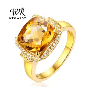 WEGARSTI 925 Sterling Silver Citrine Gemstone Ring for Women | Wedding & Anniversary Jewelry