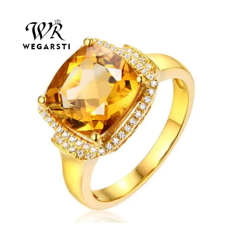 WEGARSTI 925 Sterling Silver Citrine Gemstone Ring for Women | Wedding & Anniversary Jewelry