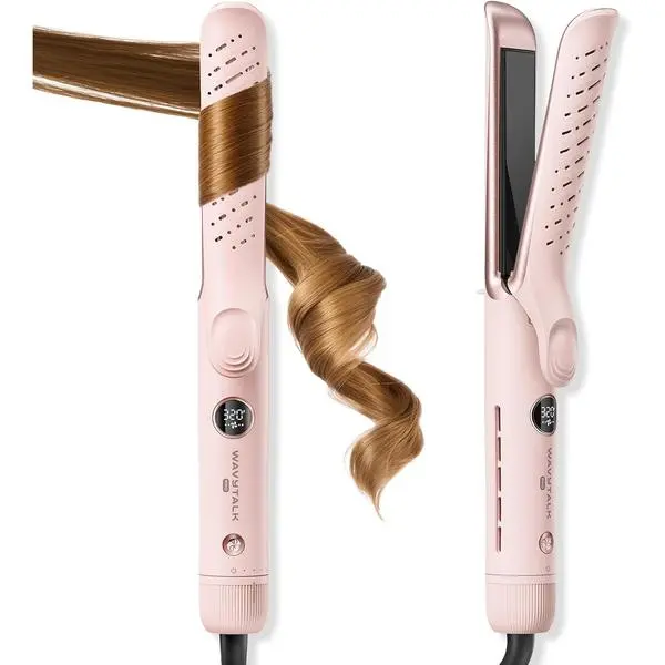 Wavytalk Airflow Styler Whirlwind Curl 2 in 1 Straightener Curler 1.25" | Upgraded Flat Iron Digital Temp Display, One Pass Curl, 5 Temps 3 Cool Modes, Less Heat Damage, Anti-Scald, Short Long Hair