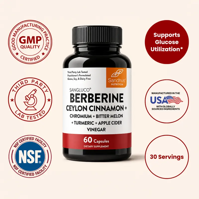 Blood Sugar Support Complex Supplement | Supports Healthy Blood Sugar Levels Already Within Normal Range | With Berberine, Cinnamon, Chromium, Turmeric, Apple Cider Vinegar, Bitter Melon | 60 Capsules