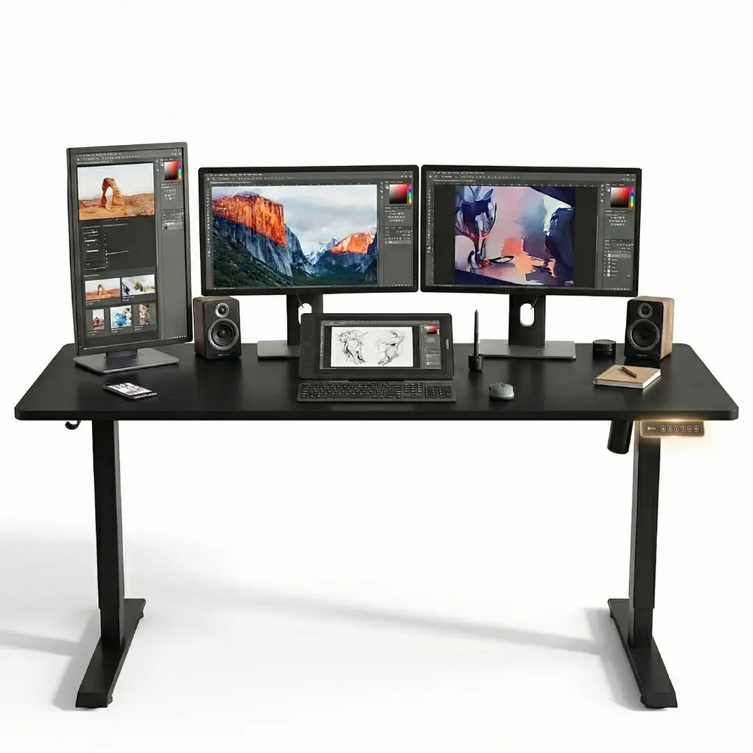 55-Inch Motorized Electric Computer Standing Desk - Automatically Adjustable Desks & Workstations, Sturdy Home Office Furniture for Daily Use, Black, Home Office Desks