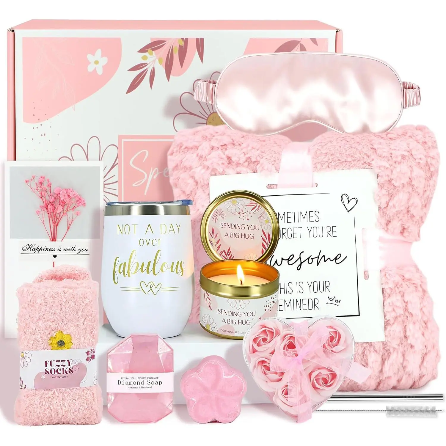 Women's Self-Care Spa Gift Basket - Box Bundle Party Gifts, Mother's Day/Birthday Get Well Soon Relaxing Stress Relief Care Package (Pink), Womens Gifts, Gifts For Women
