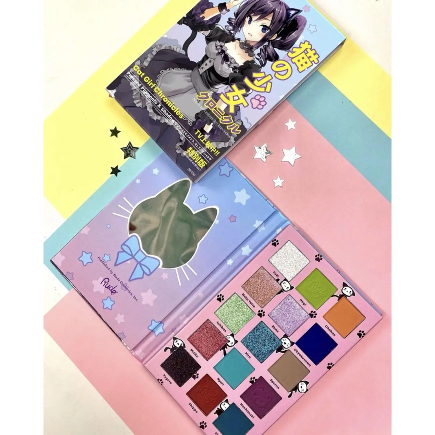 Pressed Pigments and Shadows - Cat Girl Chronicles Palette with 12 Colors for Makeup rude cosmetics