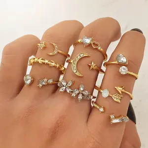 Boho Retro Stackable Rings for Women, Moon Stars Knuckle Rings Adjustable Nail Rings, Preppy Statement Jewelry Set, Valentines Day Gifts for Her, Best Friend Birthday Gifts