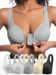 EssElegance 2/3/4pcs  Women's Contrast Hook & Eye Front Push Up Bra, Soft Comfortable Elegant Breathable Wireless Lingerie Top for Daily Wear, Bra Pack, Women's Lingerie for All Seasons