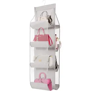 1 Pack Hanging Handbag Purse Organizer, Bags Organizor for Purse 8 Pockets Wardrobe Closet Space Saving Handbag Storage, 44.5L x 13.5W (B-Light Gray)