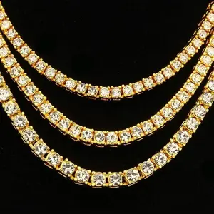 5mm Full Moissanite Diamond Tennis Necklace with GRA 925 Sterling Silver Plated Yellow Gold Neck Chain Bracelet for Women Men