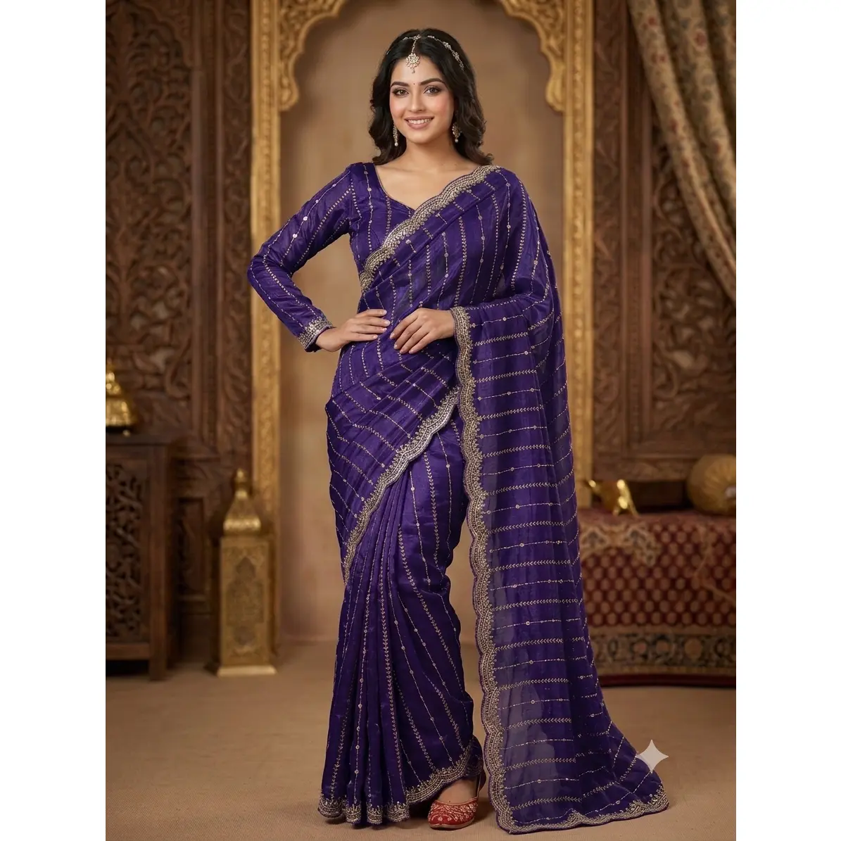 Fendy Silk Ready-to-Wear Sequin Saree | Stitched Blouse 32–44