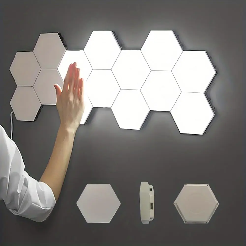 Ten Piece Remote Controlled Living Room Bedroom Background Touch Creative Lamp Honeycomb Lamp Hexagonal Quantum Lamp DIY White Sensitive Wall Lamp