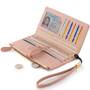 Women's Vintage PU Leather Long Wallet RFID Blocking Anti Theft Clutch Purse with Wrist Strap Zipper Pocket Multi Card Slots Christmas Gift