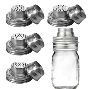 8pcs Stainless Steel Mason Jar Shaker Lids with Silicone Seals - Airtight Spill-Proof Design, Stainless Steel Multi-Purpose Lids for Spices, Flour, Sugar, Salt, Peppers & Canning - Easy-Turn Lever Operation, Hygienic Kitchen Storage