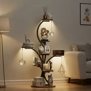 8 Tier LED Lighted Corner Shelf, Tree-Shaped Storage Organizer & Bookshelf, Decorative Display Rack for Living Room Home Decor