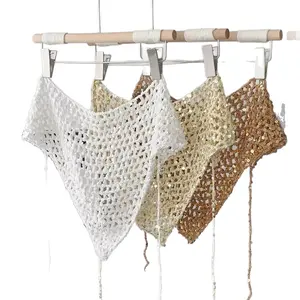 French-style vintage knitted sequin hollow triangle scarf headscarf ethnic style women's travel cute handmade crochet headband