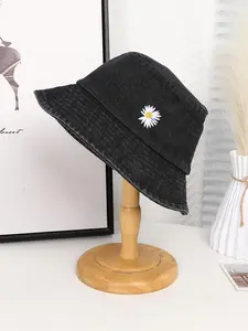 Vintage Daisy Embroidery Design Bucket Hat, Casual Outdoor Sun Protection Cap for Men & Women, Fashion Accessories for Daily Wear