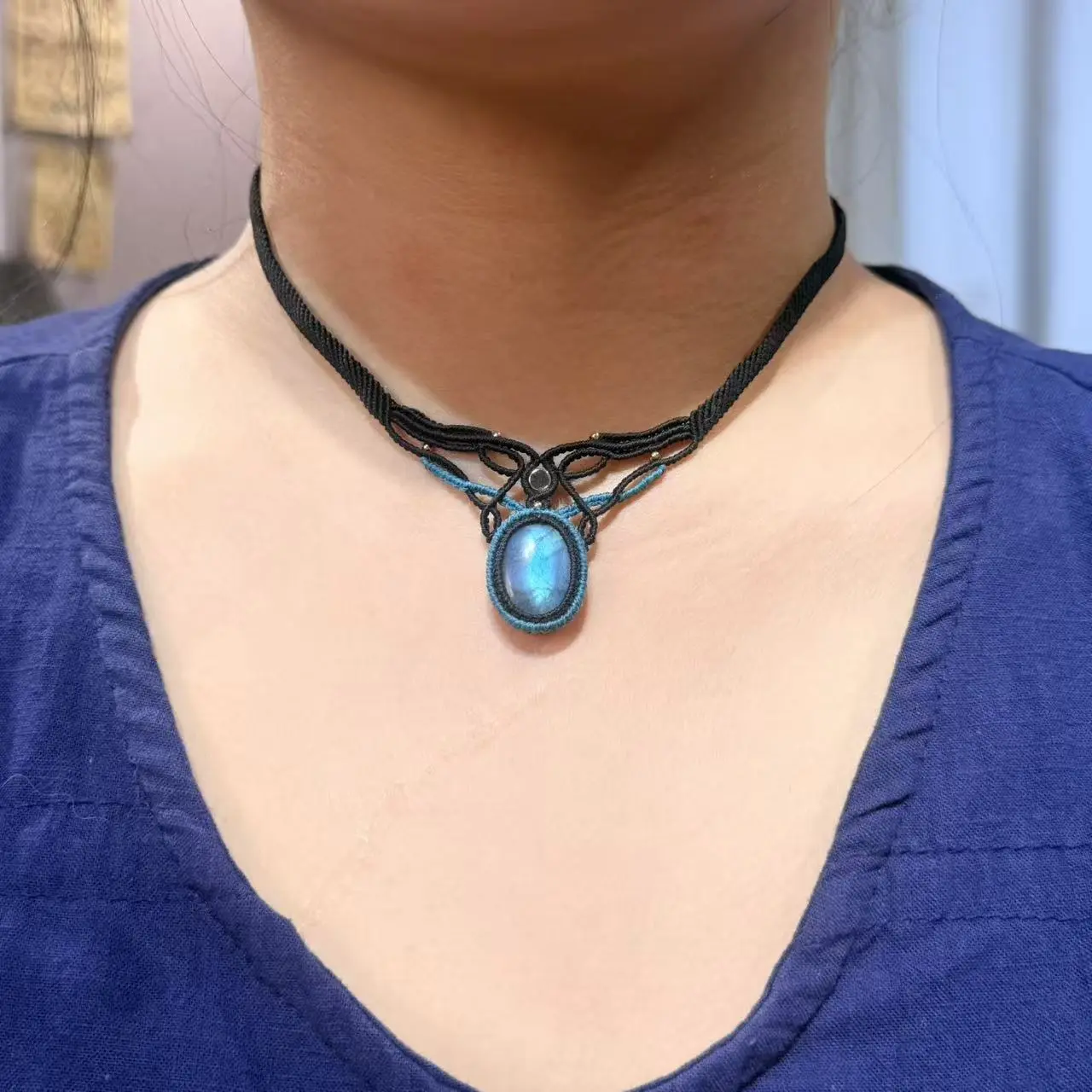 Labradorite Macrame Craft Necklace, Handcrafted Boho Ethnic Minimalist Jewelry, Stone of Magic, Made-to-Order Unique Gift