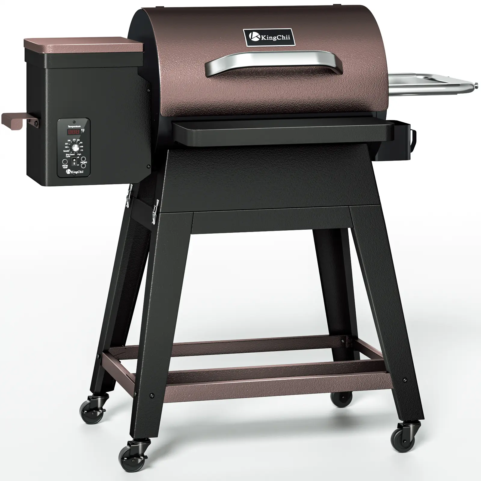 KingChii Wood Pellet Grill & Smoker with Detachable Body and Legs, 485 Sq. In. Cooking Area, Portable BBQ Grill for Outdoor Patio, Easy to Move & Compact Storage, Up to 425°F, Brown