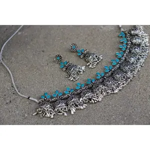 Sanya Silver Necklace Set (Includes Earrings & Tikka)