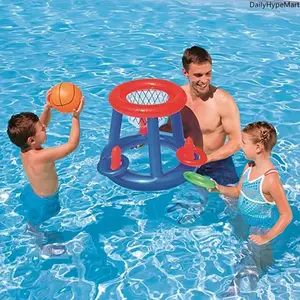 Thick Inflatable Basketball Hoop (70x60x45cm) with 15cm Mini Basketball, Durable Floating Design for Family Pool Play, Kids Outdoor Play Summer Water Games