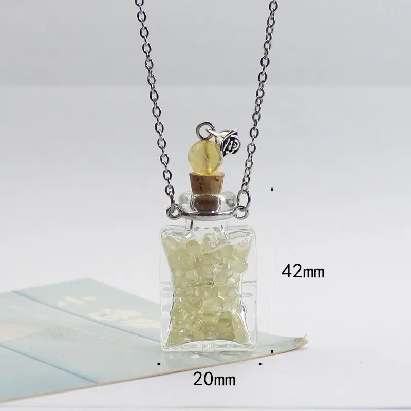 Yellow crystal square bottle glass neckl