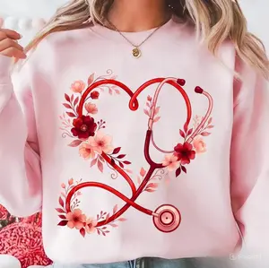 Floral Nurse Stethoscope Valentine Sweatshirt T-Shirt, Valentines Day Nursing Gifts, Valentine Nurse Shirt, Cupids Favorite Nurse Hoodie, For Her Him