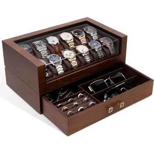 High End Watch Box for Men, 12 Slot Wooden Watch Case With Drawer, Watch Display Box with Glass Lid, 2-Layer Watch Holder for  and Watch Storage for Men Women , Ideal for  (With  Box)