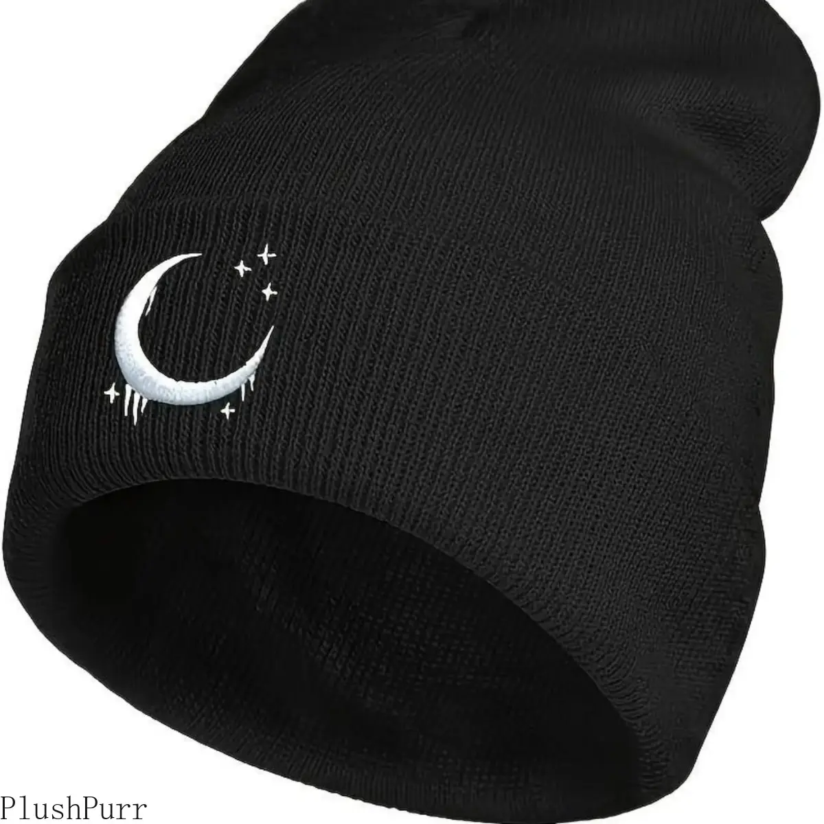Unisex Gothic Knit Beanie - Crescent & Stars Embroidery, Warm Skull Cap for Casual Winter Wear, Embroidered Beanies (Bag Accessory), Skull Knit Beanie tiktokshopbacktoschool
